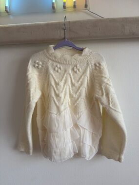 Girls' Cream Ruffle-Knit Sweater Top